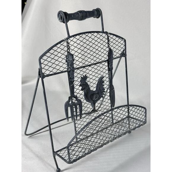 Rustic VTG Metal Rooster Spoon Cookbook Napkins Holder Stand Farmhouse Decor - Picture 3 of 12